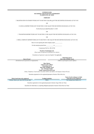 Thumbnail ParaZero Technologies 20-F Annual Report 2024