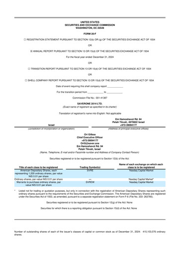 Thumbnail SaverOne 2014 20-F Annual Report 2024