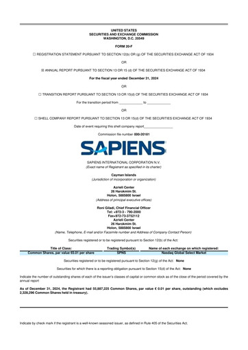 Thumbnail Sapiens International Corporation 20-F Annual Report 2024