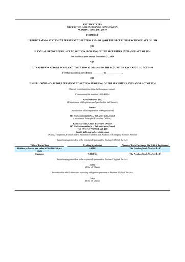 Thumbnail Arbe Robotics 20-F Annual Report 2024