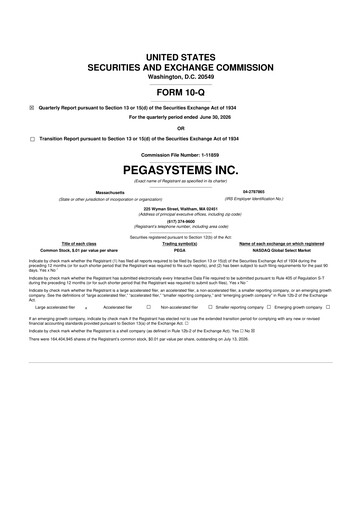Thumbnail Pegasystems 10-Q Quarterly Report FY2026 