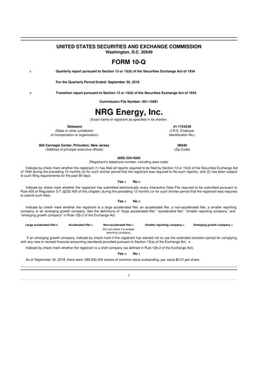Thumbnail NRG Energy
 10-Q Quarterly Report FY2018 