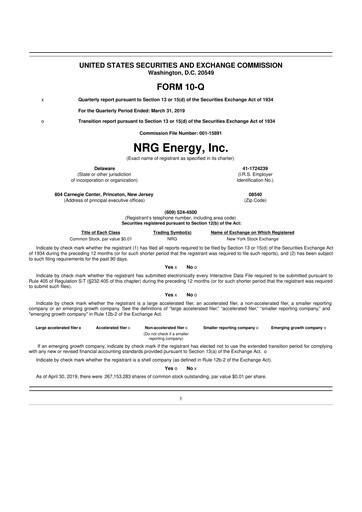 Thumbnail NRG Energy
 10-Q Quarterly Report FY2019 