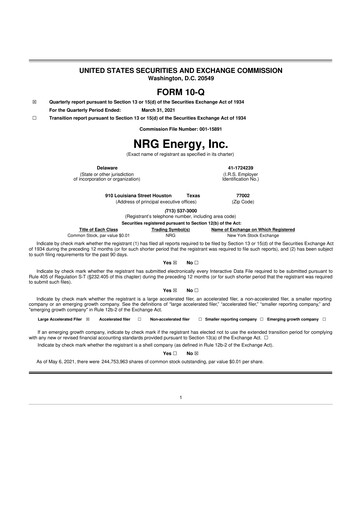 Thumbnail NRG Energy
 10-Q Quarterly Report FY2021 