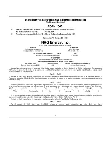 Thumbnail NRG Energy
 10-Q Quarterly Report FY2021 