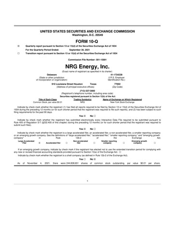 Thumbnail NRG Energy
 10-Q Quarterly Report FY2021 