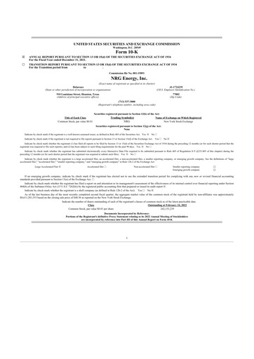 Thumbnail NRG Energy
 10-K Annual Report 2021