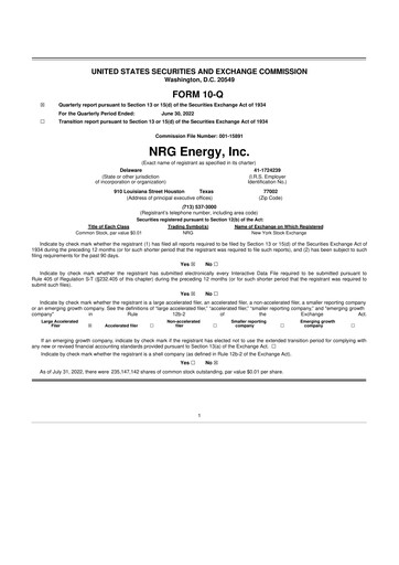 Thumbnail NRG Energy
 10-Q Quarterly Report FY2022 
