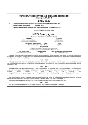 Thumbnail NRG Energy
 10-Q Quarterly Report FY2024 