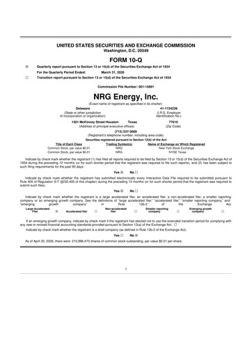 Thumbnail NRG Energy
 10-Q Quarterly Report FY 