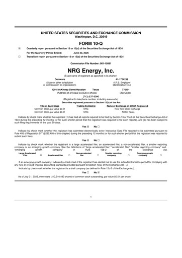 Thumbnail NRG Energy
 10-Q Quarterly Report FY2026 