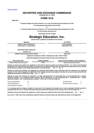 Thumbnail Strategic Education
 10-Q Quarterly Report FY2020 