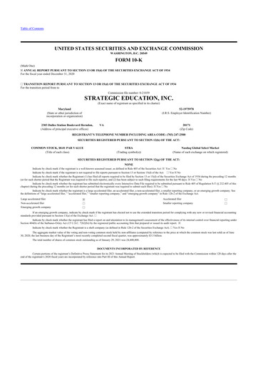 Thumbnail Strategic Education
 10-K Annual Report 2020