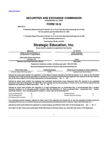 Thumbnail Strategic Education
 10-Q Quarterly Report FY2021 
