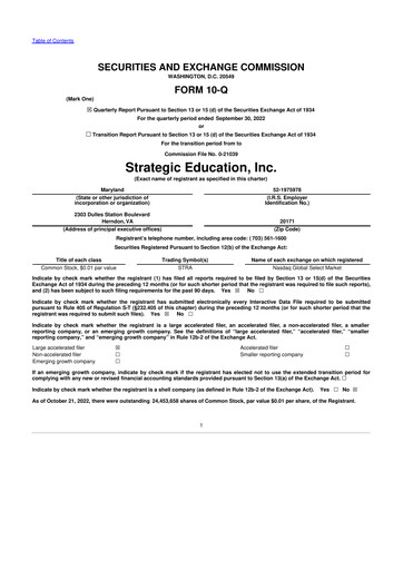 Thumbnail Strategic Education
 10-Q Quarterly Report FY2022 