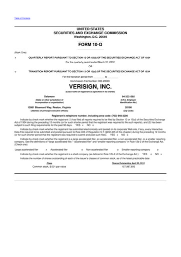 Thumbnail VeriSign 10-Q Quarterly Report FY2012 