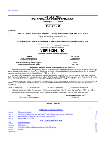 Thumbnail VeriSign 10-Q Quarterly Report FY2012 