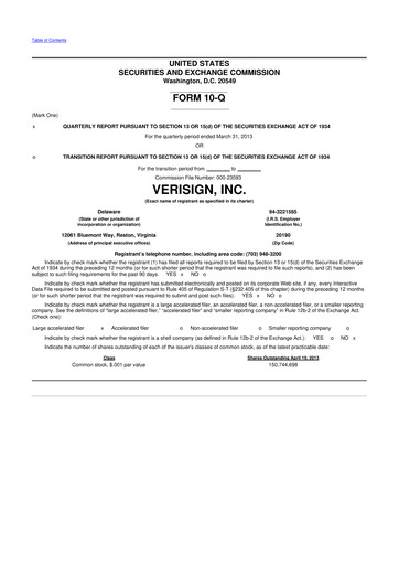 Thumbnail VeriSign 10-Q Quarterly Report FY2013 