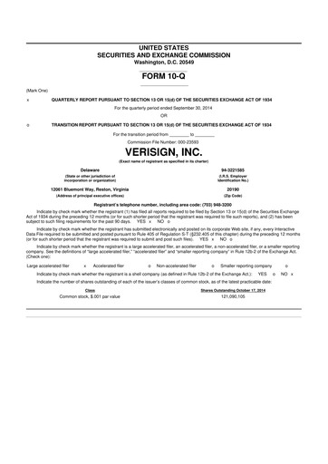 Thumbnail VeriSign 10-Q Quarterly Report FY2014 