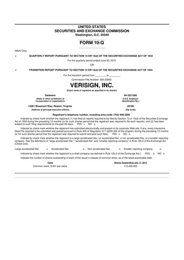 Thumbnail VeriSign 10-Q Quarterly Report FY2015 