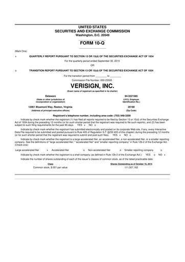 Thumbnail VeriSign 10-Q Quarterly Report FY2015 