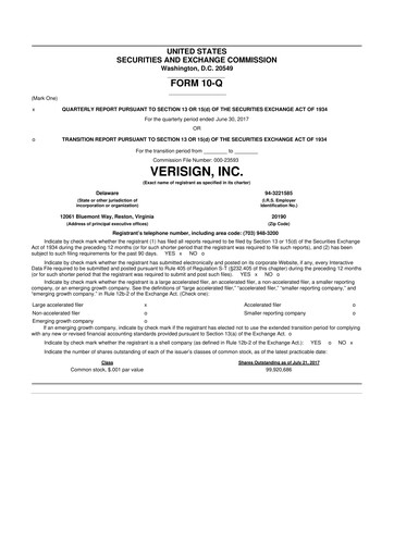 Thumbnail VeriSign 10-Q Quarterly Report FY2017 