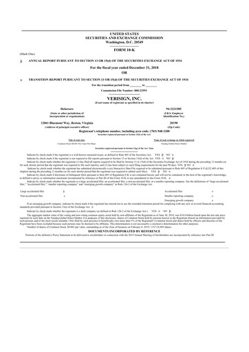 Thumbnail VeriSign 10-K Annual Report 2018