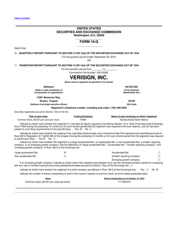 Thumbnail VeriSign 10-Q Quarterly Report FY2019 