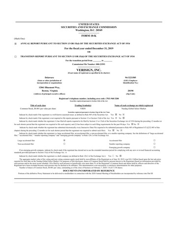 Thumbnail VeriSign 10-K Annual Report 2019