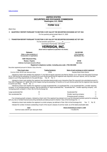 Thumbnail VeriSign 10-Q Quarterly Report FY2020 