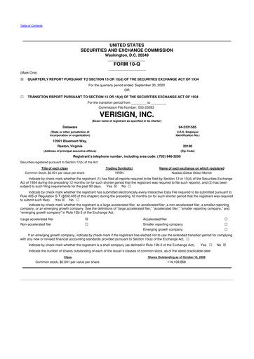 Thumbnail VeriSign 10-Q Quarterly Report FY2020 