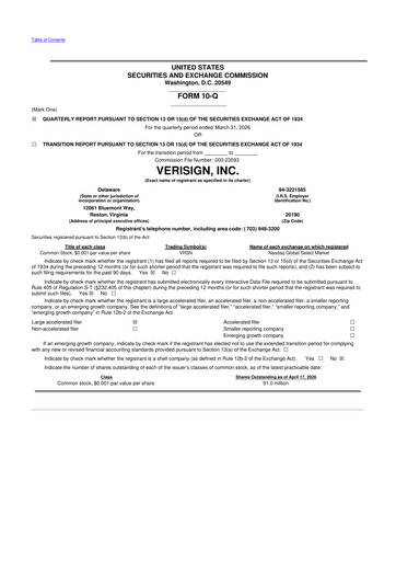 Thumbnail VeriSign 10-Q Quarterly Report FY 