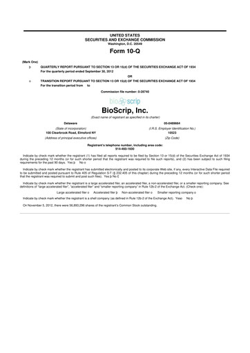 Thumbnail Option Care Health 10-Q Quarterly Report FY2012 