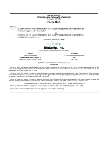 Thumbnail Option Care Health 10-Q Quarterly Report FY2014 