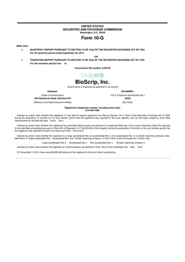 Thumbnail Option Care Health 10-Q Quarterly Report FY2014 