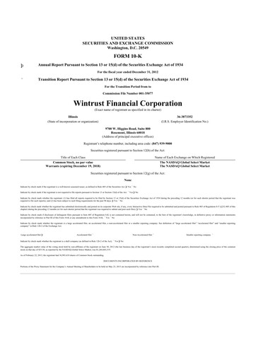 Thumbnail Wintrust Financial 10-K Annual Report 2012