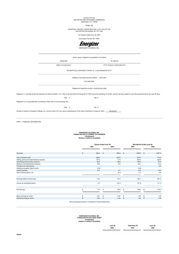Thumbnail Edgewell Personal Care
 10-Q Quarterly Report FY 