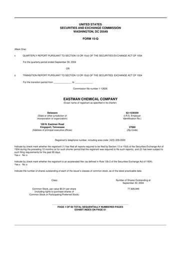 Thumbnail Eastman Chemical
 10-Q Quarterly Report FY 