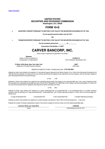 Thumbnail Carver Bancorp 10-Q Quarterly Report FY 