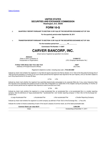 Thumbnail Carver Bancorp 10-Q Quarterly Report FY2012 