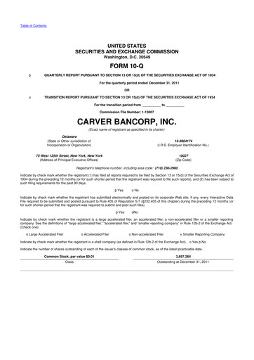 Thumbnail Carver Bancorp 10-Q Quarterly Report FY2012 