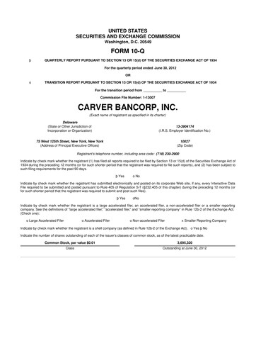 Thumbnail Carver Bancorp 10-Q Quarterly Report FY2013 