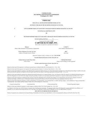 Thumbnail Carver Bancorp 10-K Annual Report 2013