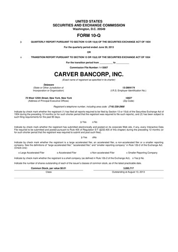 Thumbnail Carver Bancorp 10-Q Quarterly Report FY2014 