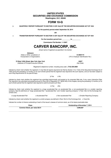 Thumbnail Carver Bancorp 10-Q Quarterly Report FY2015 