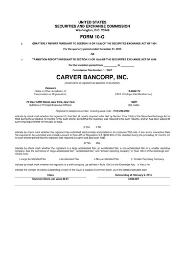 Thumbnail Carver Bancorp 10-Q Quarterly Report FY2016 
