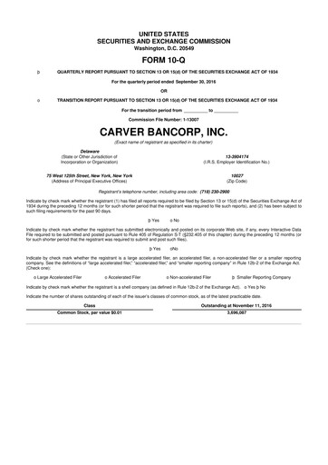 Thumbnail Carver Bancorp 10-Q Quarterly Report FY2017 