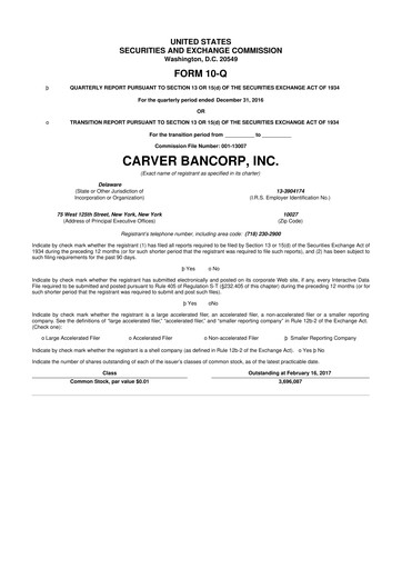 Thumbnail Carver Bancorp 10-Q Quarterly Report FY2017 