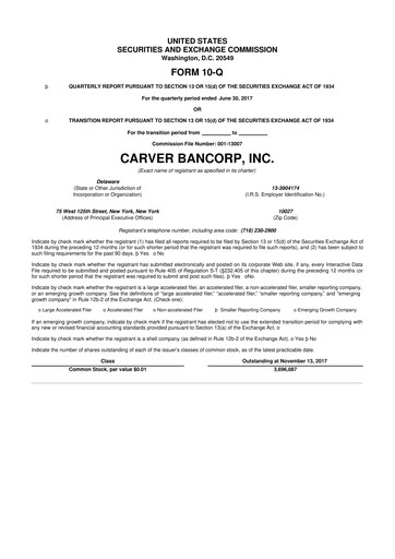 Thumbnail Carver Bancorp 10-Q Quarterly Report FY2018 