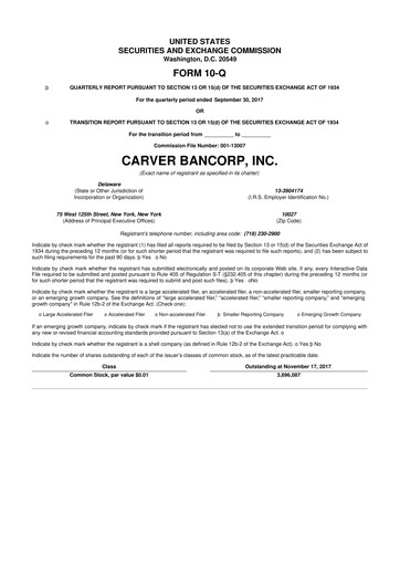 Thumbnail Carver Bancorp 10-Q Quarterly Report FY2018 